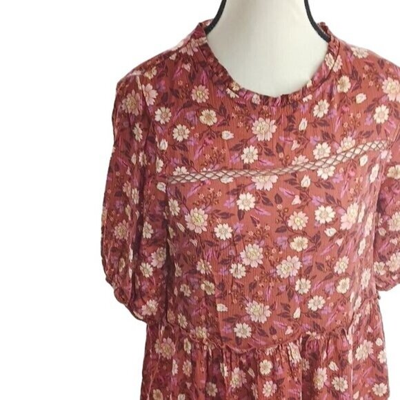 Knox Rose Womens Size XS Boho Floral Dress Red Purple Print Short Sleeve - Picture 3 of 7